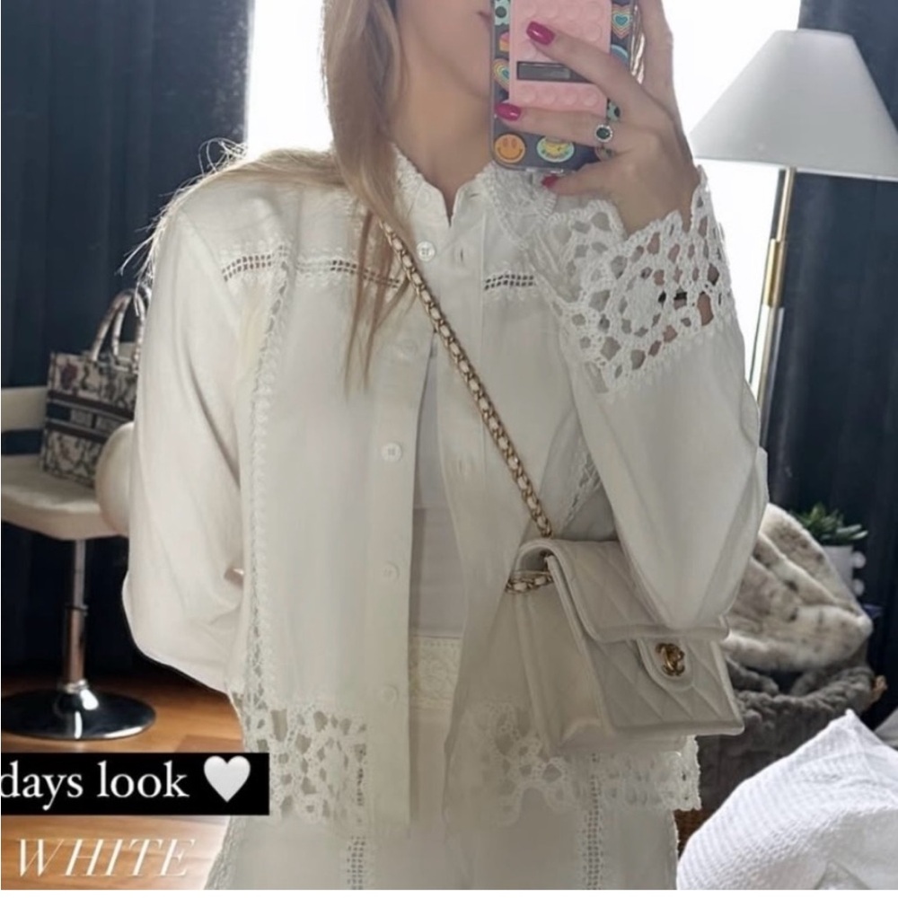 Zara embroidered eyelet white long sleeve blouse - Picture 2 of 11